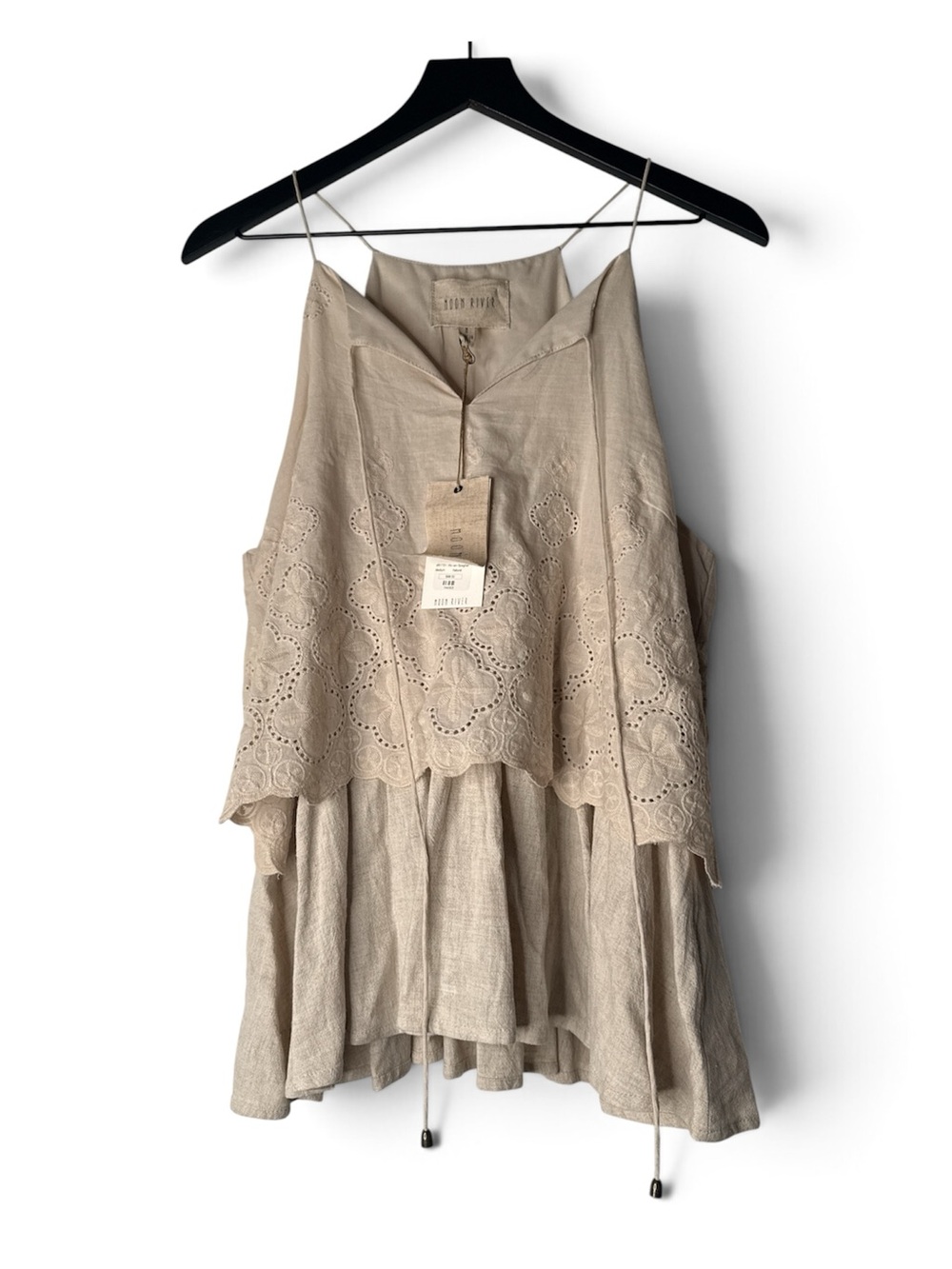 Moon River Cream Eyelet Tiered Spaghetti-Strap Mini Top